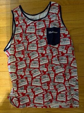Budweiser Red and Navy Allover Logo Pocket Tank